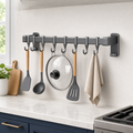 Gunmetal Gray 40cm Iron Kitchen Wall Rack with 8 Hooks – No-Drill Utensil & Lid Organizer
