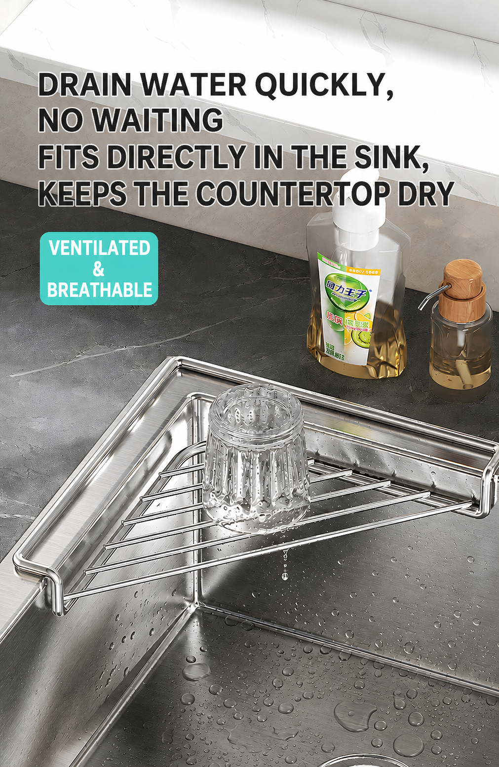 304 Stainless Steel Kitchen Sink Splash Guard, Deep Silicone Splash Stopper for Kitchen Faucet