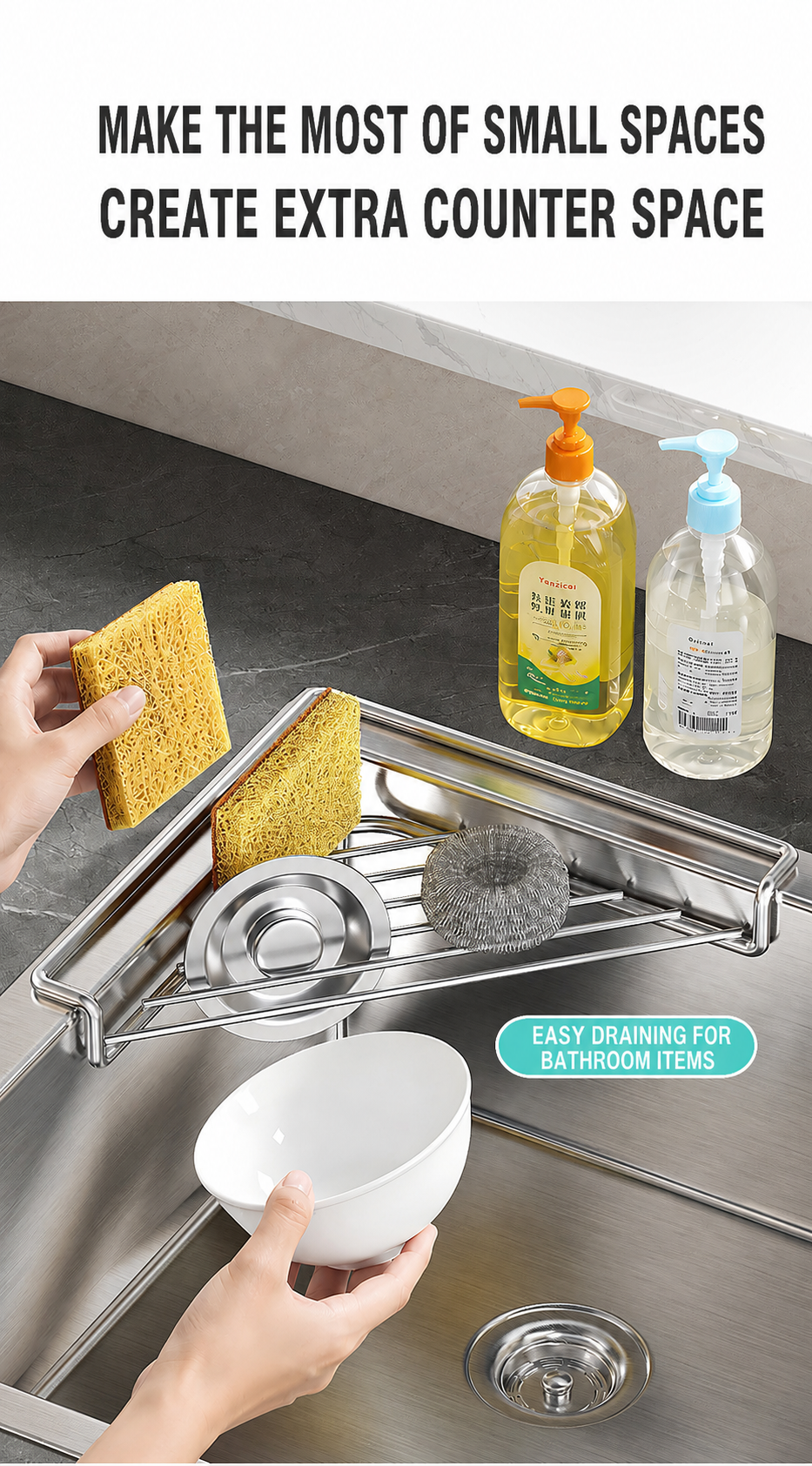 304 Stainless Steel Kitchen Sink Splash Guard, Deep Silicone Splash Stopper for Kitchen Faucet