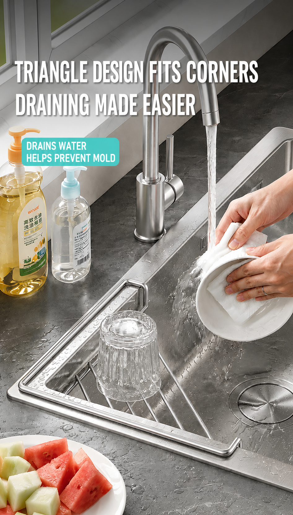 304 Stainless Steel Kitchen Sink Splash Guard, Deep Silicone Splash Stopper for Kitchen Faucet